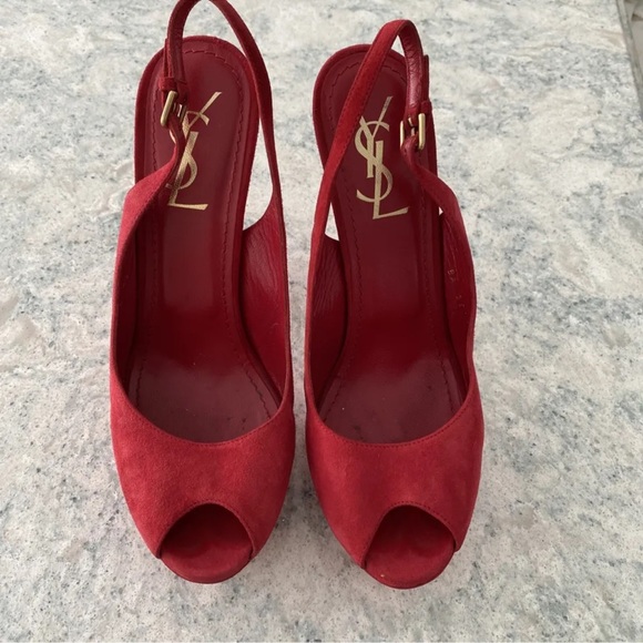 Women’s red suede platform YSL shoes size 7.5/38 - Picture 4 of 7
